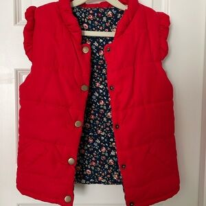 Girls Red and floral Puffer Vest, size 120 (7/8)